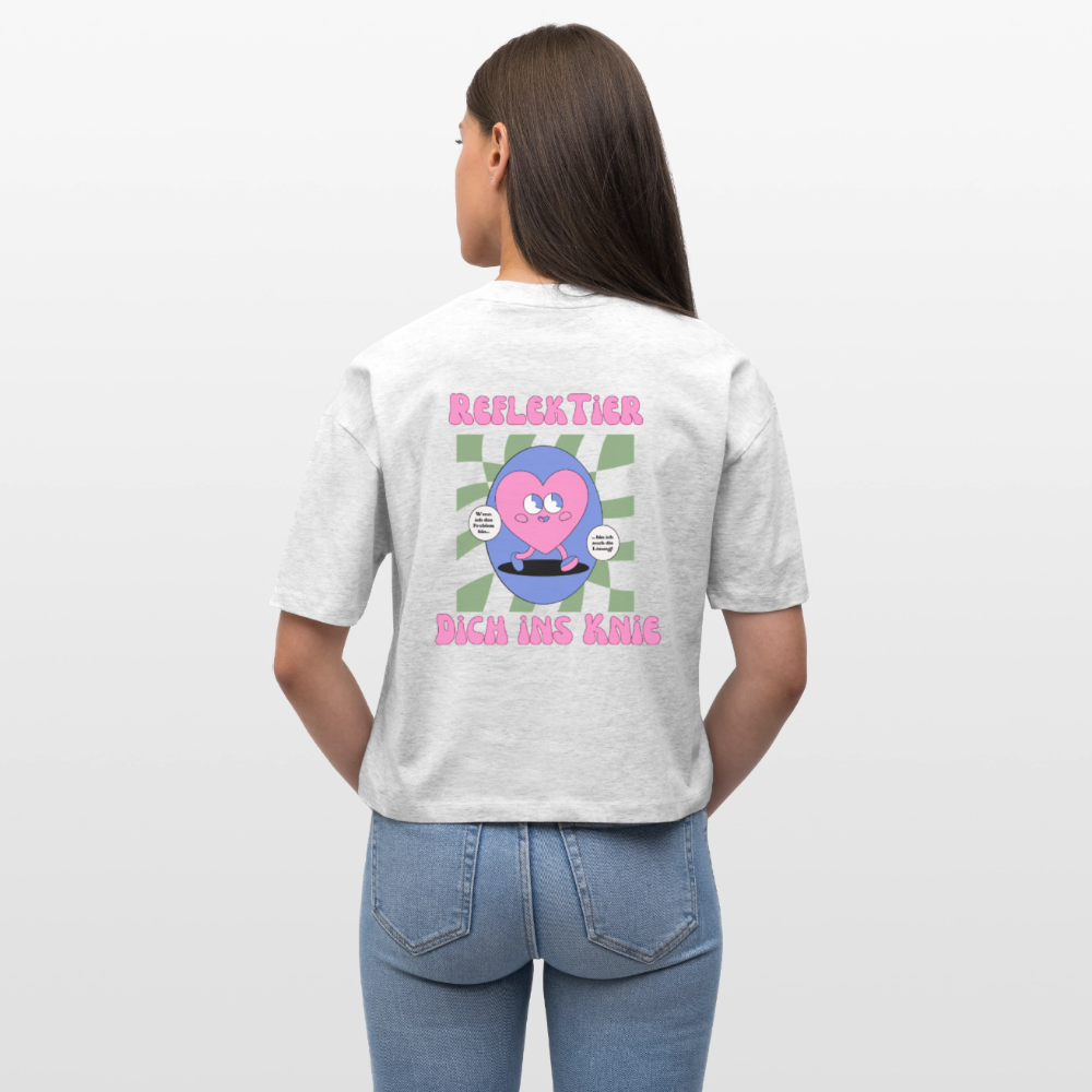 Reflektier dich ins Knie 2.0 - Frauen Boxy Bio-T-Shirt - Weiß meliert