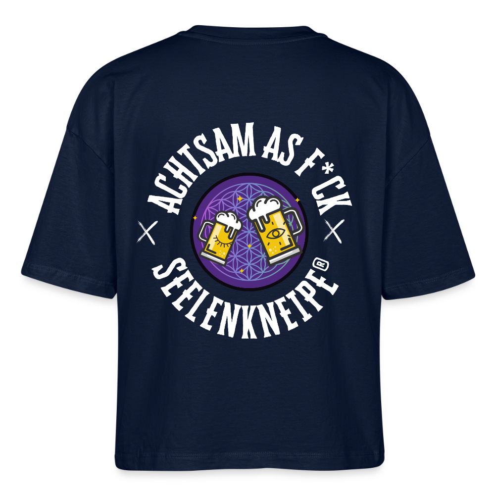 Achtsam as Fuck - Frauen Boxy Bio-T-Shirt / white - Navy