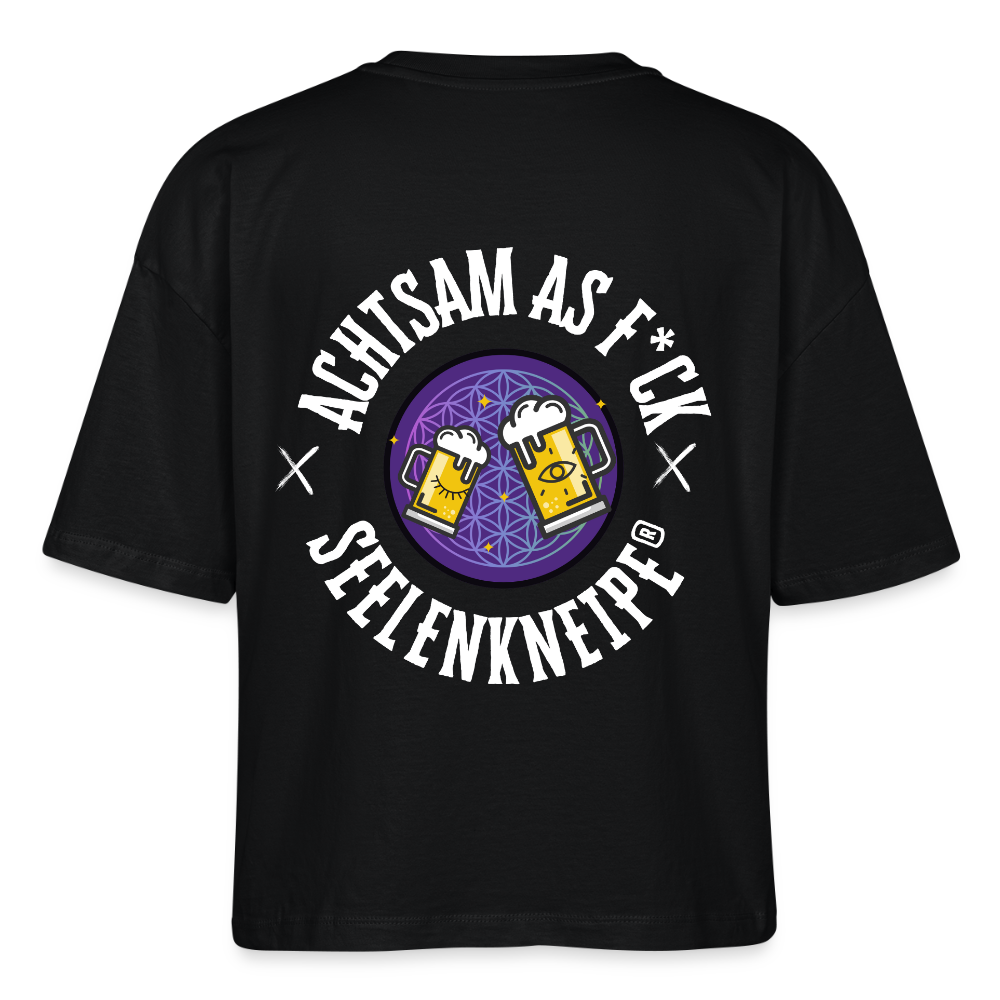 Achtsam as Fuck - Frauen Boxy Bio-T-Shirt / white - Schwarz